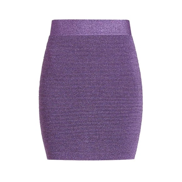 Herve Leger Ribbed Metallic Ottoman Bandage Skirt in Purple - Picture 1 of 5
